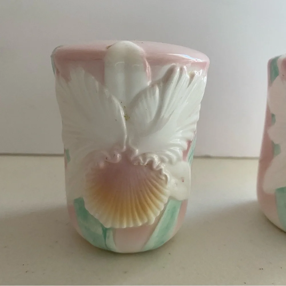 Vintage Otigari Salt Pepper Shakers Fiji Orchid Floral Japan Pink White Green - Picture 7 of 9
